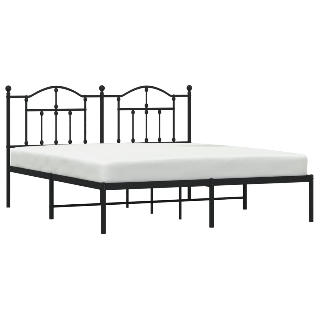 Cadru de pat metalic cu tăblie, negru, 160x200 cm