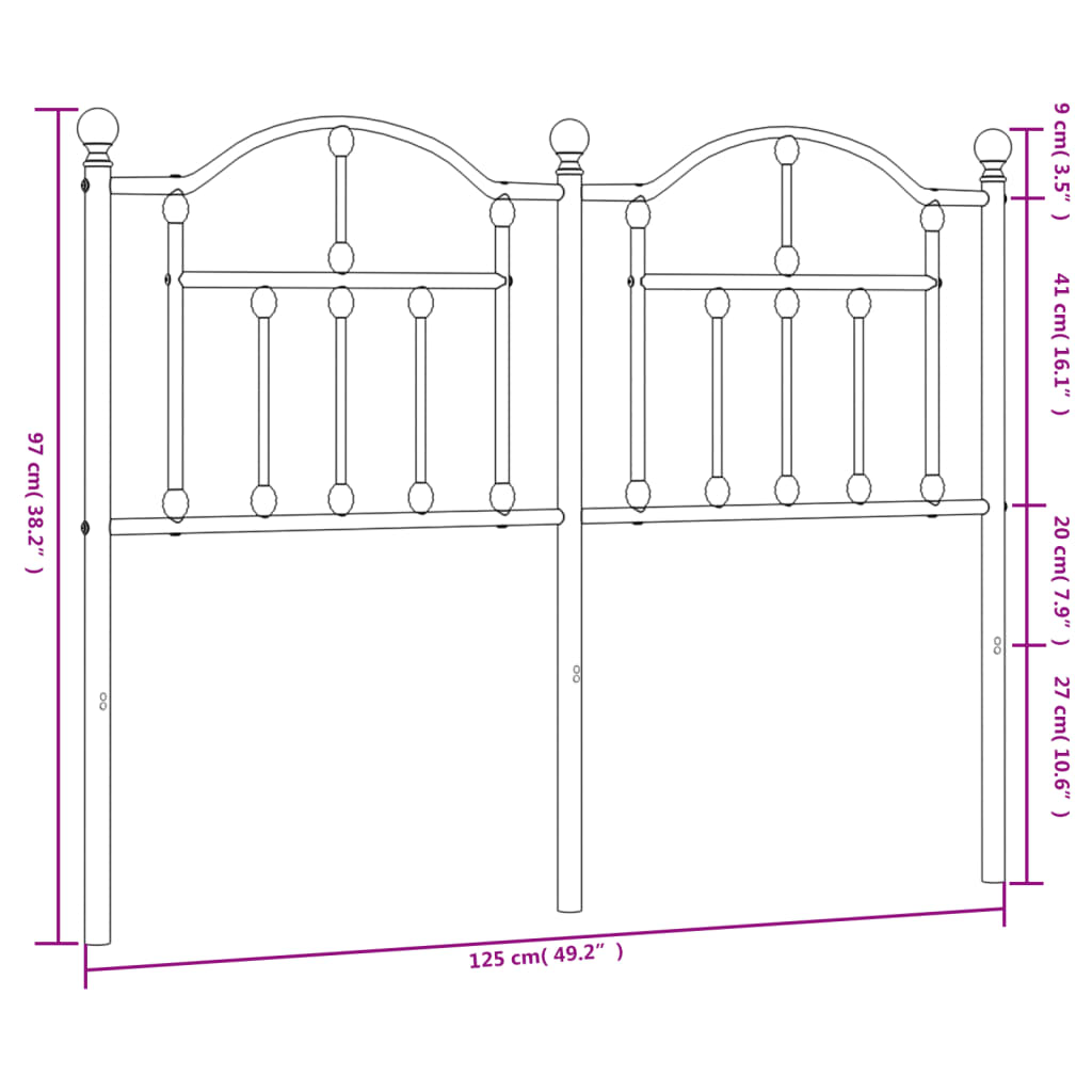 Tăblie de pat metalică, negru, 120 cm