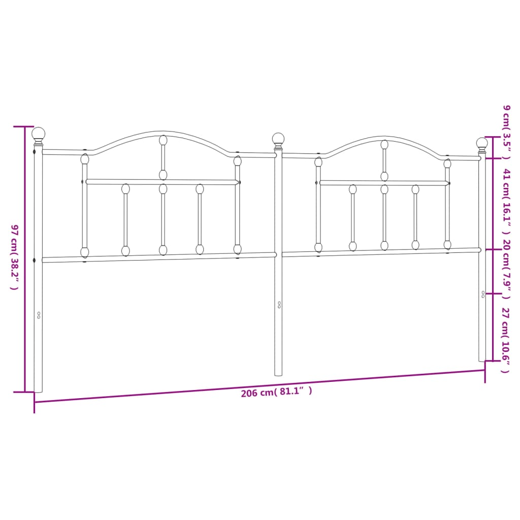 Tăblie de pat metalică, negru, 200 cm