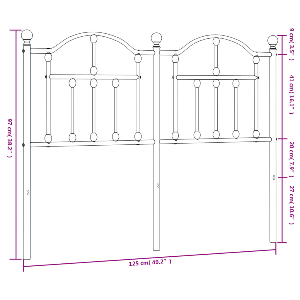 Tăblie de pat metalică, alb, 120 cm