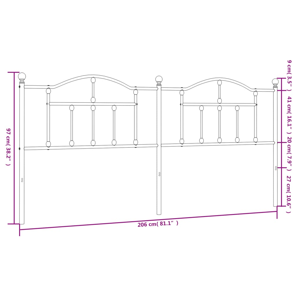 Tăblie de pat metalică, alb, 200 cm