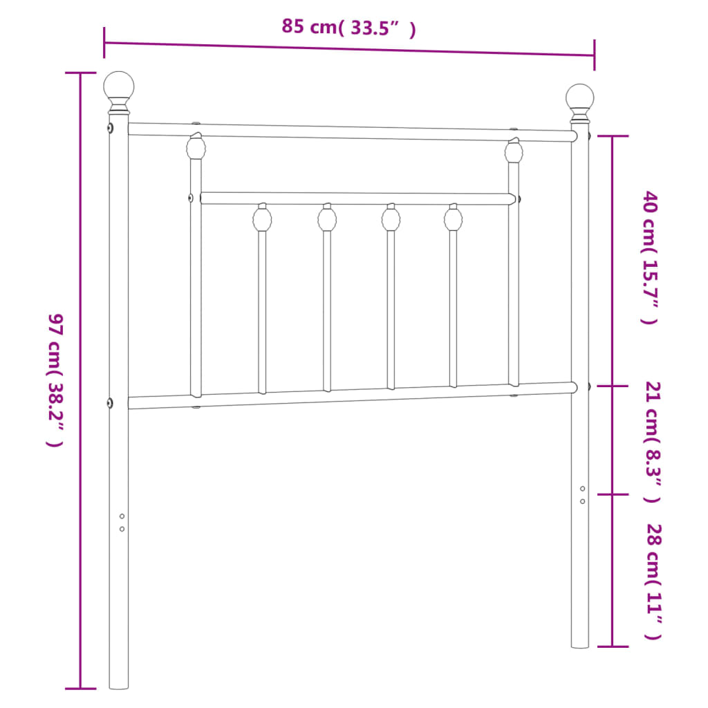 Tăblie de pat metalică, negru, 80 cm