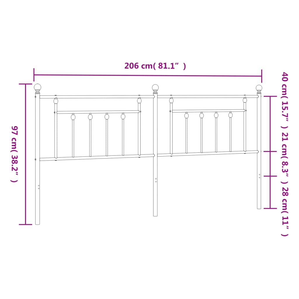 Tăblie de pat metalică, negru, 200 cm