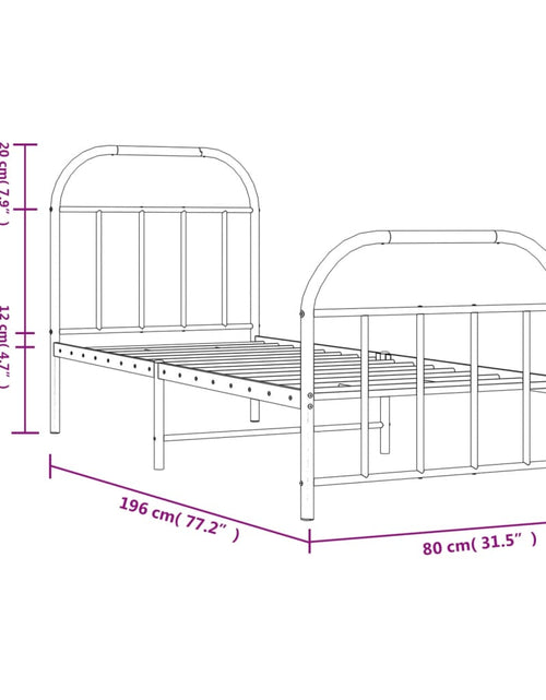 Încărcați imaginea în vizualizatorul Galerie, Cadru pat metalic cu tăblii de cap/picioare, negru, 75x190 cm
