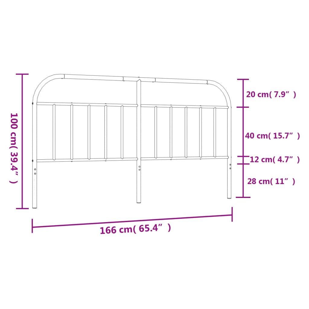 Tăblie de pat metalică, alb, 160 cm