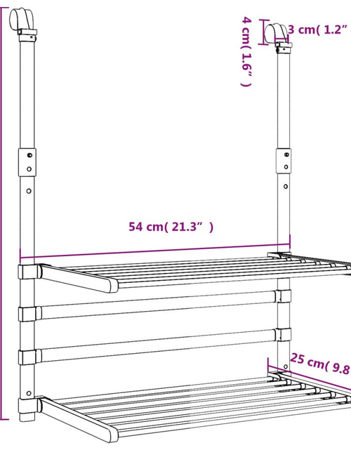 Загрузите изображение в средство просмотра галереи, Suport de uscare pentru balcon, 54x25x42 cm, aluminiu
