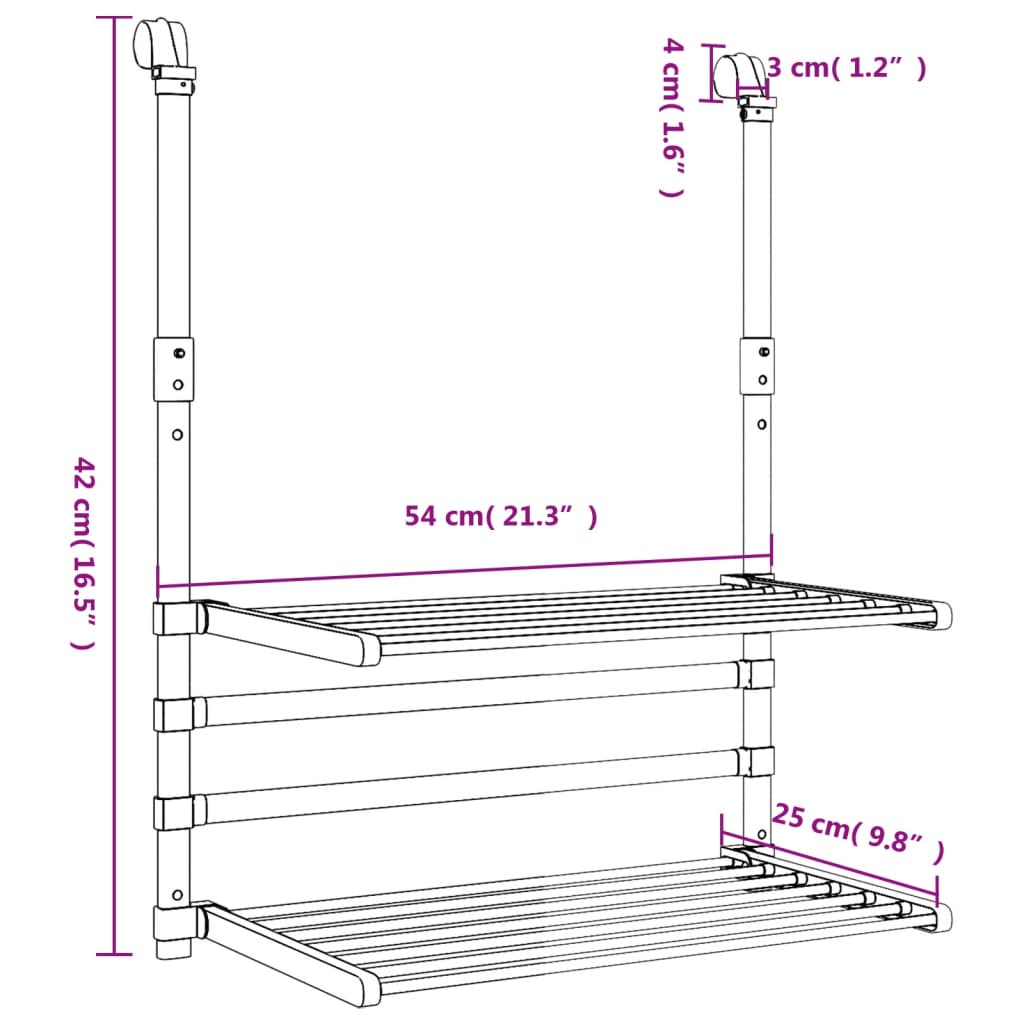 Suport de uscare pentru balcon, 54x25x42 cm, aluminiu