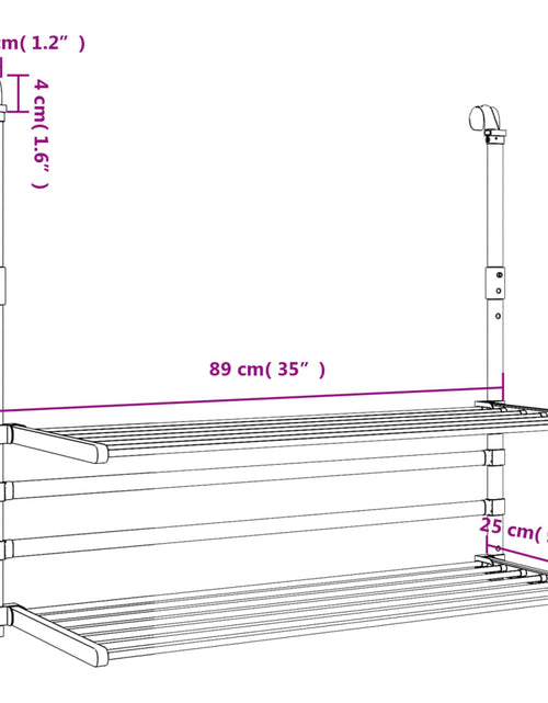 Încărcați imaginea în vizualizatorul Galerie, Suport de uscare pentru balcon 89x25x(60-95) cm aluminiu
