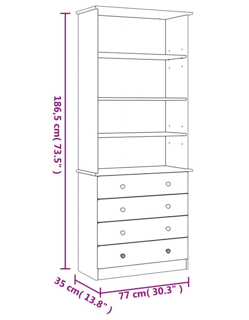 Încărcați imaginea în vizualizatorul Galerie, Bibliotecă cu sertare „ALTA”, 77x35x186,5 cm, lemn masiv de pin
