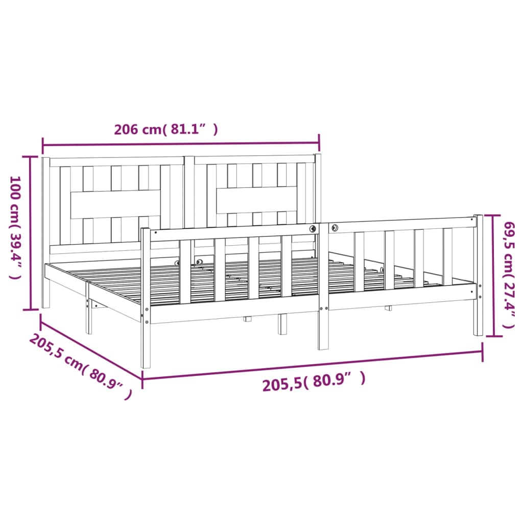 Cadru de pat cu tăblie 200x200 cm, lemn masiv de pin