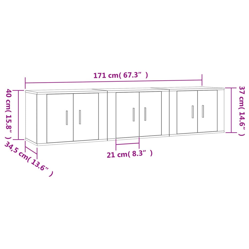 Dulapuri TV montate pe perete, 3 buc., negru, 57x34,5x40 cm