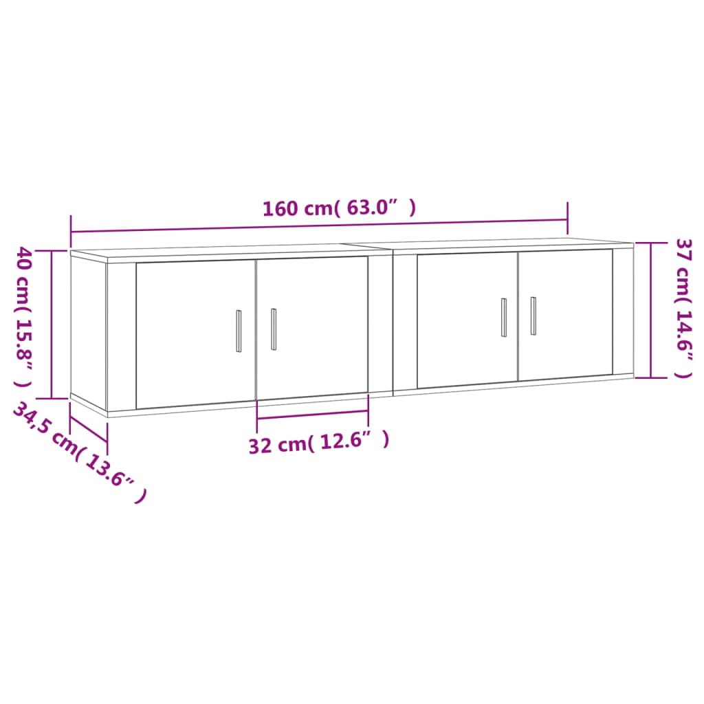 Dulapuri TV montate pe perete 2 buc., gri sonoma, 80x34,5x40 cm