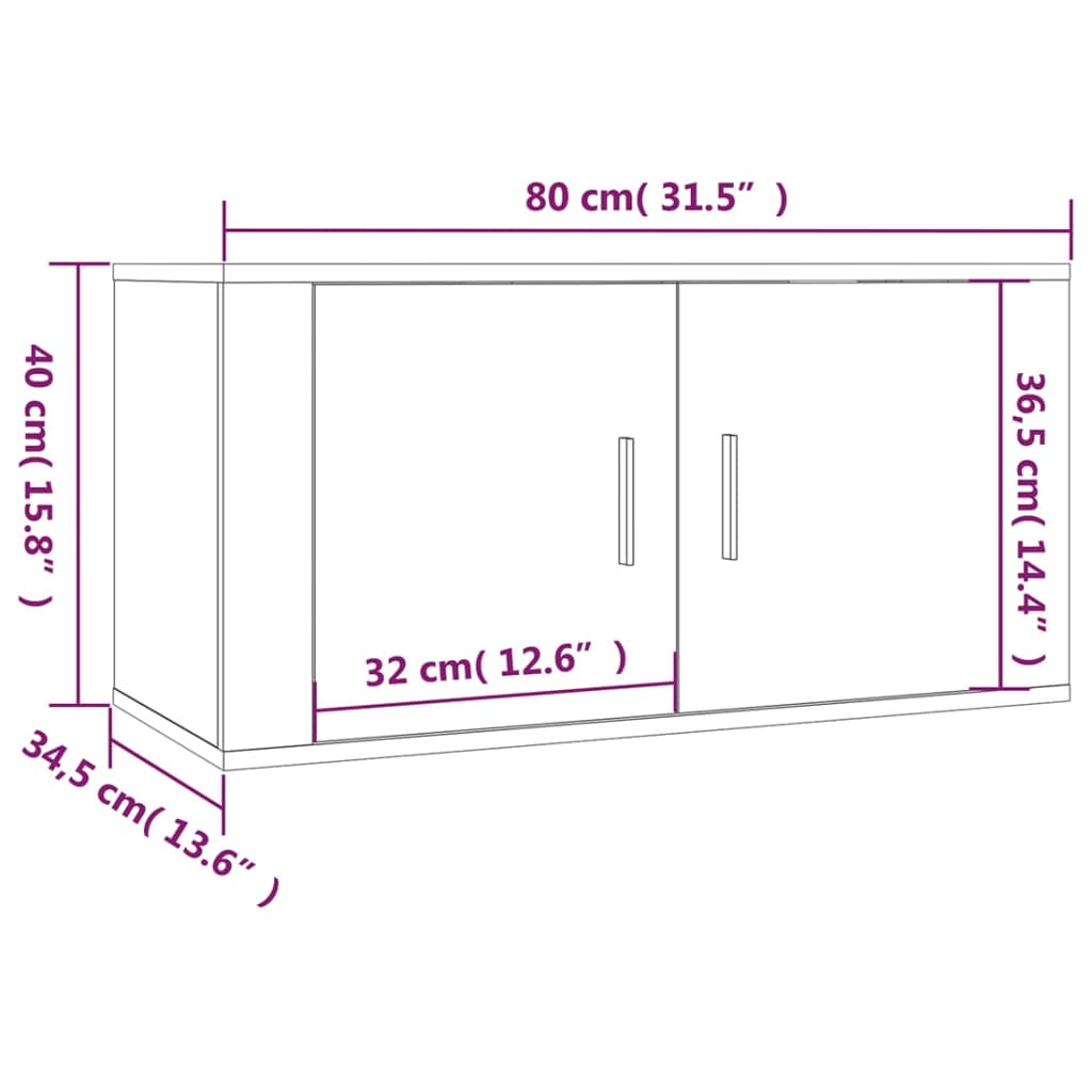 Dulapuri TV montate pe perete, 3 buc., gri beton, 80x34,5x40 cm