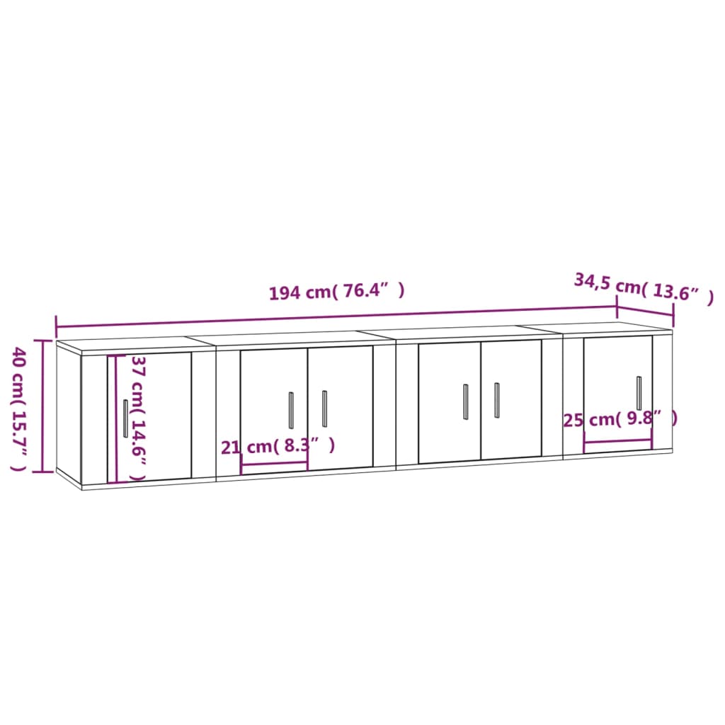 Set dulapuri TV, 4 piese, gri sonoma, lemn prelucrat