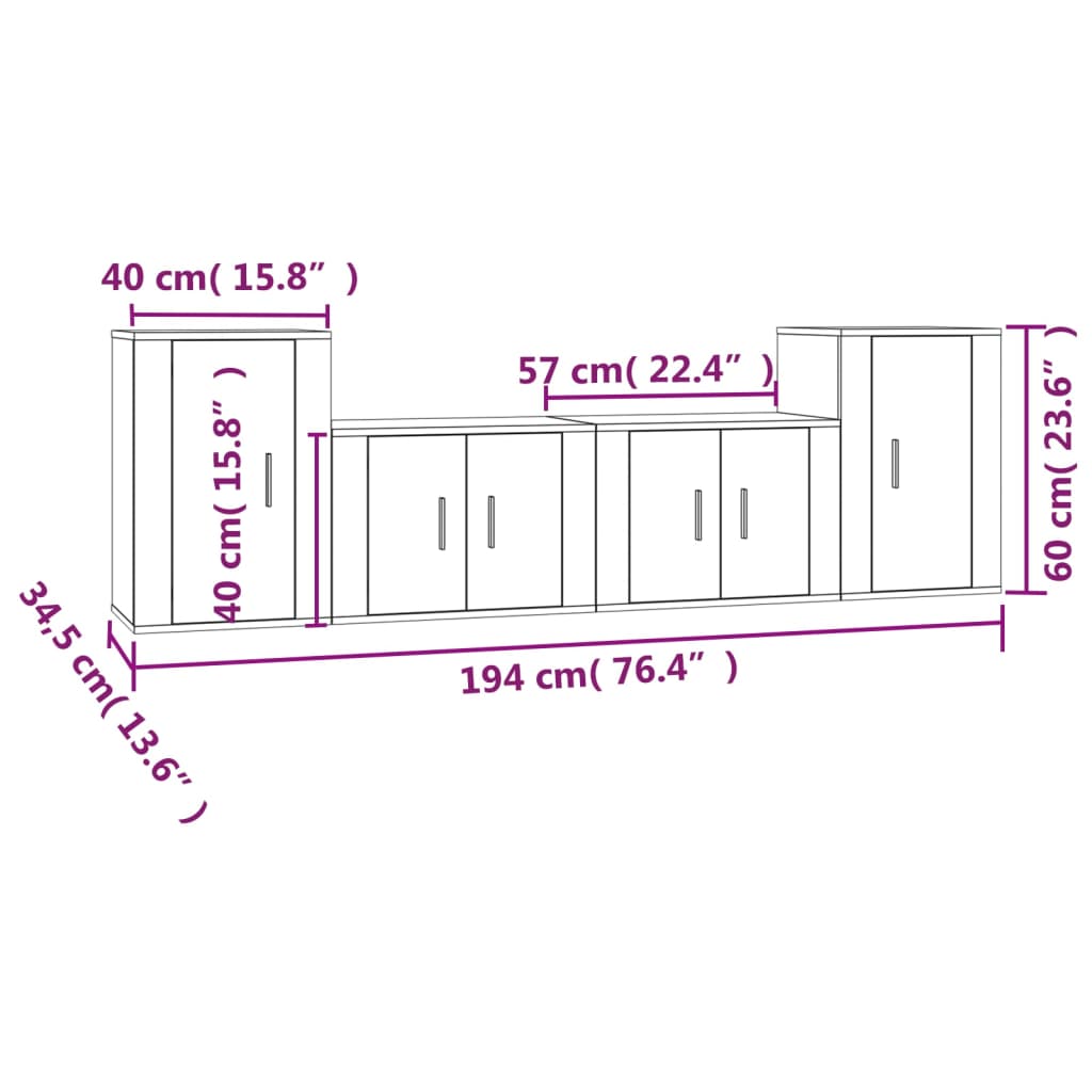 Set dulapuri TV, 4 piese, gri sonoma, lemn prelucrat