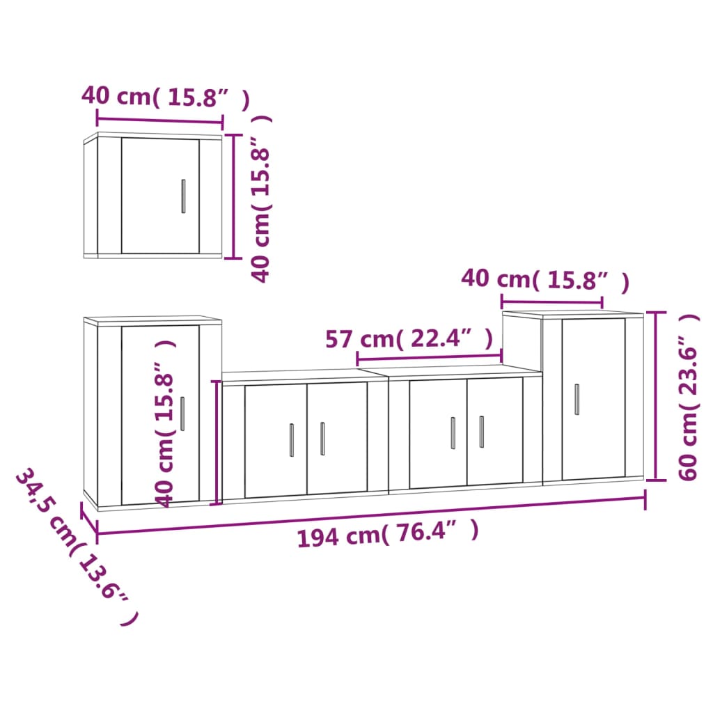 Set dulapuri TV, 5 piese, gri sonoma, lemn prelucrat