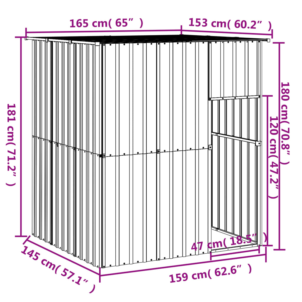 Cușcă câine cu acoperiș antracit 165x153x181 cm oțel galvanizat