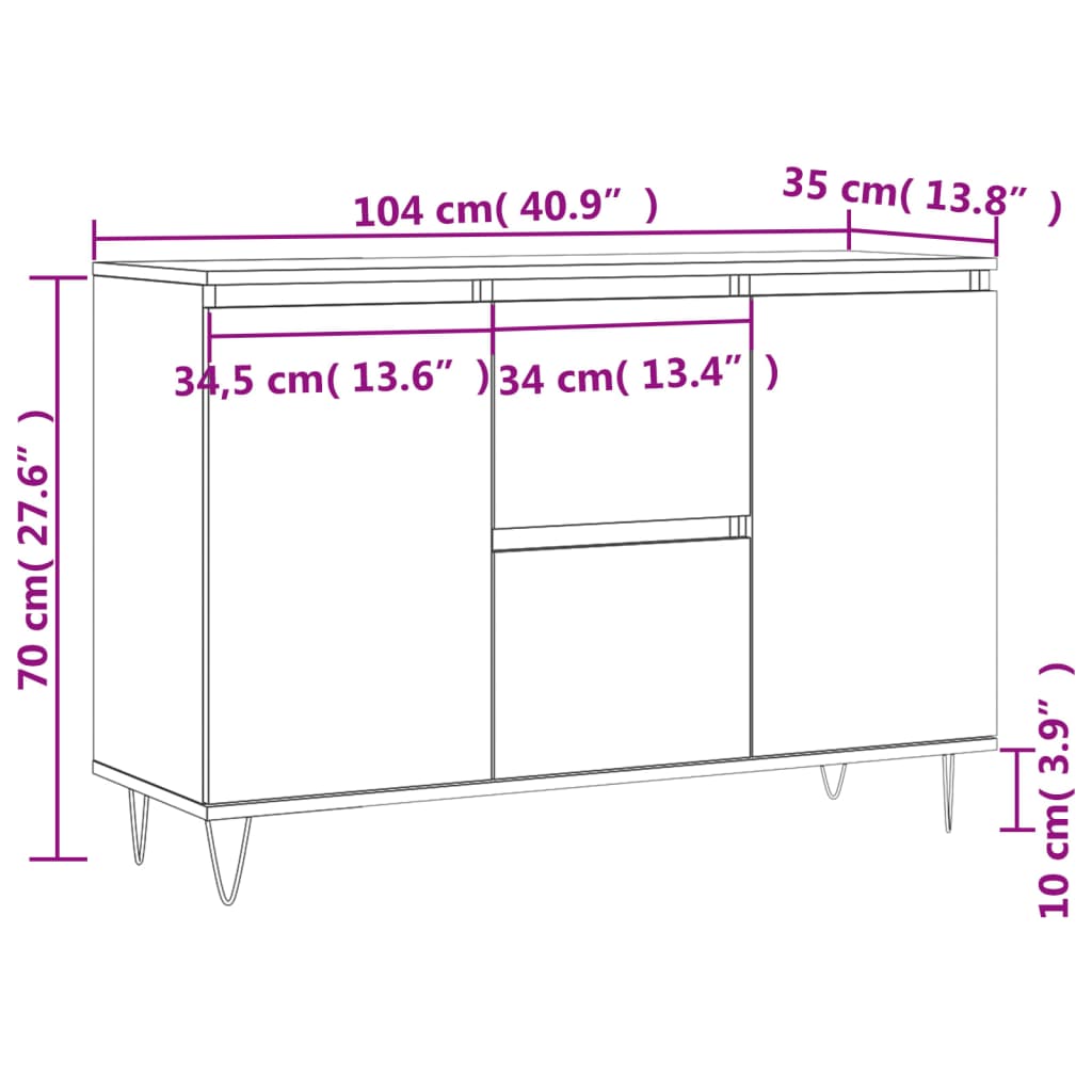 Servantă, gri beton, 104x35x70 cm, lemn prelucrat