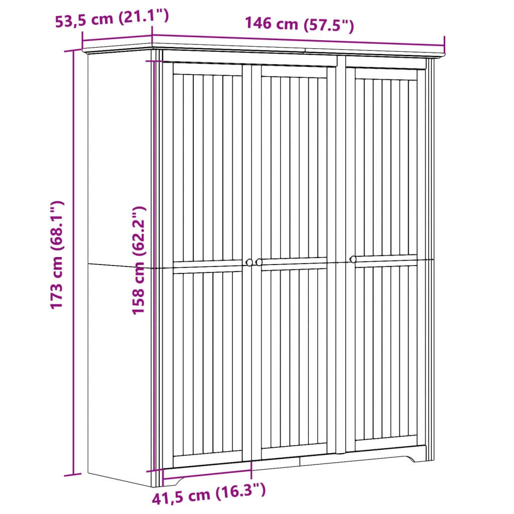 Șifonier "BODO", gri, 146x53,5x173 cm, lemn masiv de pin