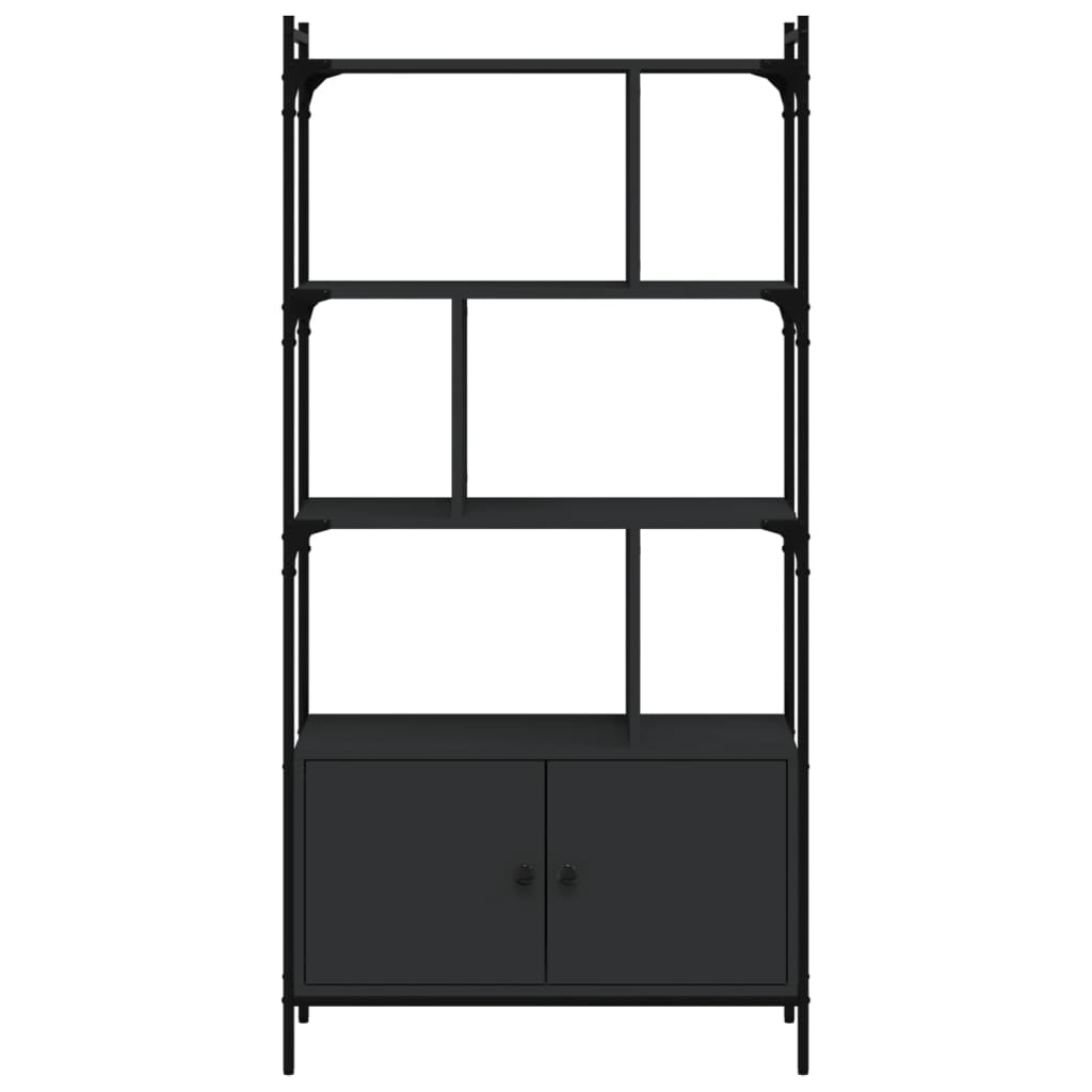 Bibliotecă cu uși, negru, 76,5x30x154,5 cm, lemn compozit