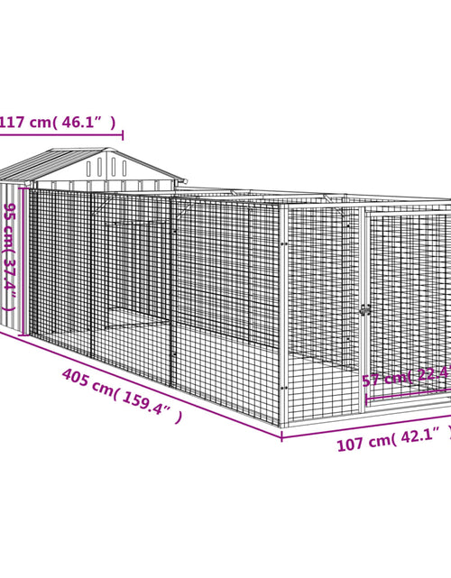 Загрузите изображение в средство просмотра галереи, Casă câine &amp; acoperiș gri deschis 117x405x123cm oțel galvanizat
