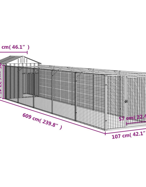 Încărcați imaginea în vizualizatorul Galerie, Casă câine &amp; acoperiș gri deschis 117x609x123cm oțel galvanizat
