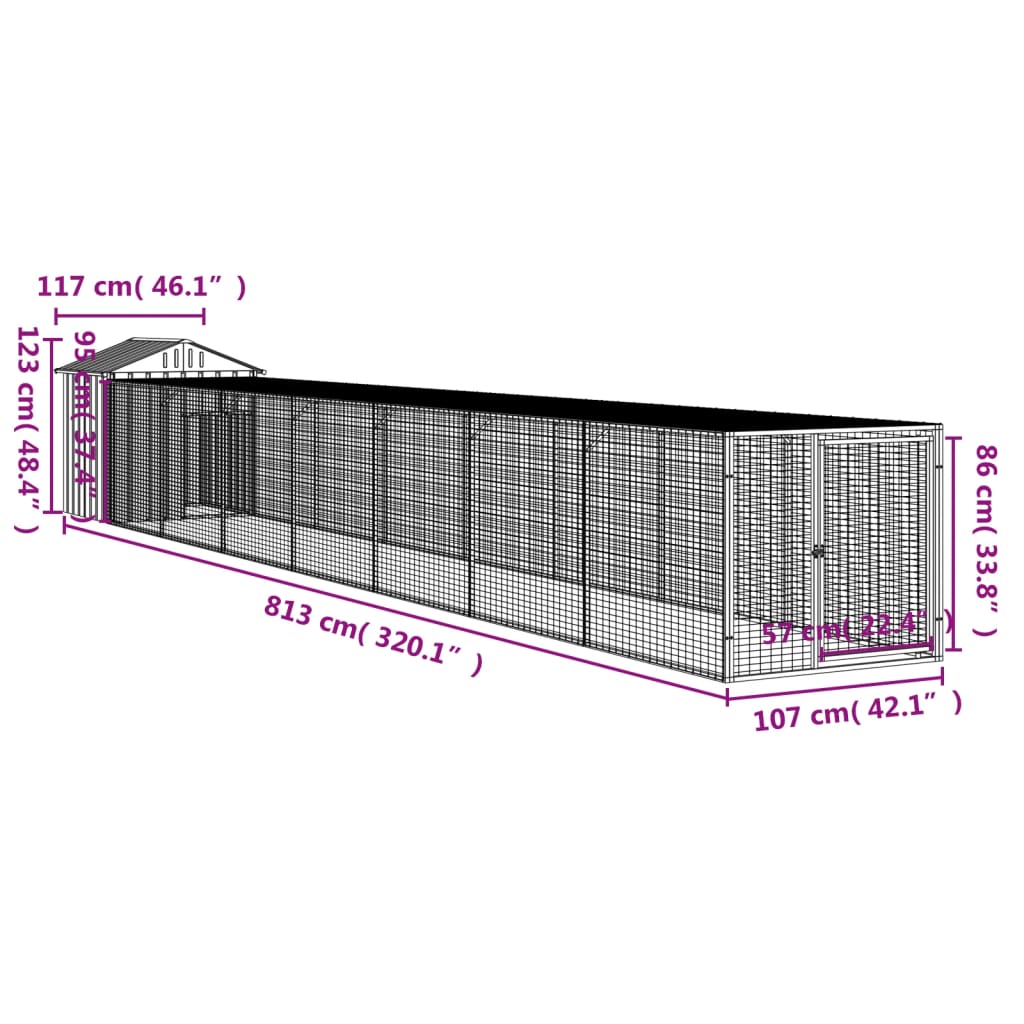 Coteț pui cu incintă gri deschis 117x813x123 cm oțel galvanizat