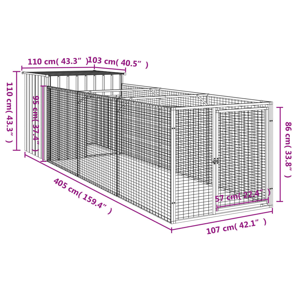 Cușcă de câine & țarc gri deschis 110x405x110cm oțel galvanizat