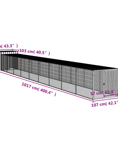Încărcați imaginea în vizualizatorul Galerie, Coteț de pui cu incintă antracit 110x1017x110cm oțel galvanizat
