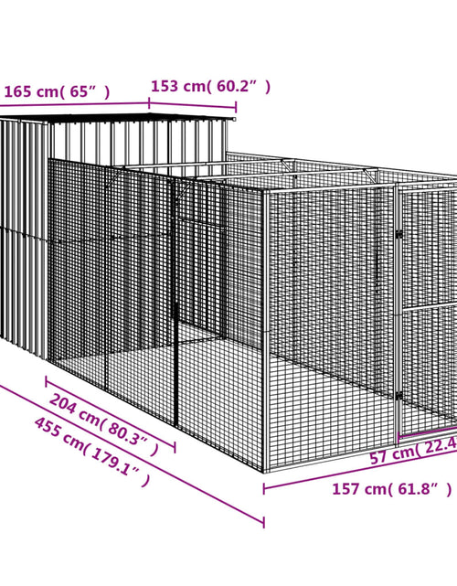 Încărcați imaginea în vizualizatorul Galerie, Cușcă câine cu țarc antracit 165x455x181 cm oțel galvanizat
