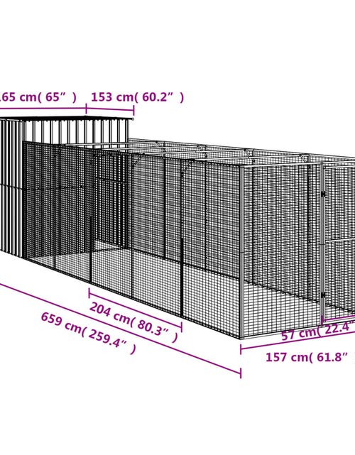Загрузите изображение в средство просмотра галереи, Cușcă câine cu țarc antracit 165x659x181 cm oțel galvanizat
