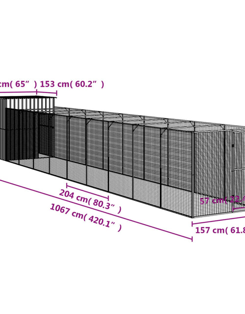 Загрузите изображение в средство просмотра галереи, Cușcă câine cu țarc antracit 165x1067x181 cm oțel galvanizat
