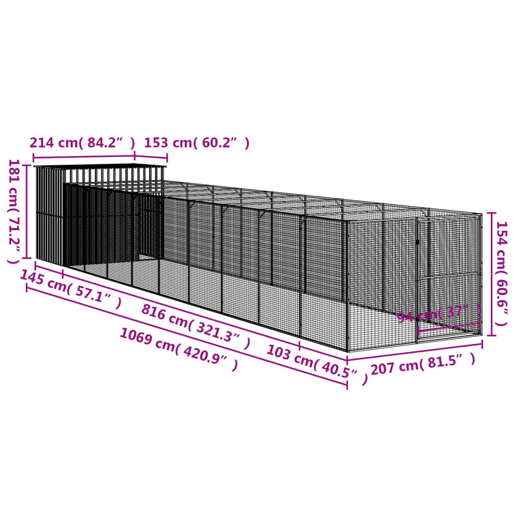 Cușcă câine & țarc gri deschis 214x1069x181 cm oțel galvanizat