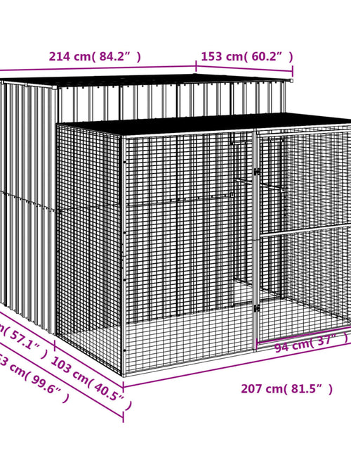 Загрузите изображение в средство просмотра галереи, Cușcă de câine cu țarc antracit 214x253x181 cm oțel galvanizat
