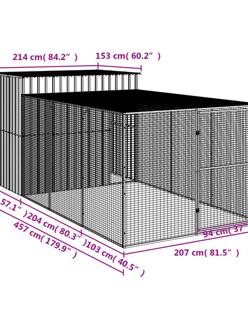 Загрузите изображение в средство просмотра галереи, Cușcă de câine cu țarc antracit 214x457x181 cm oțel galvanizat
