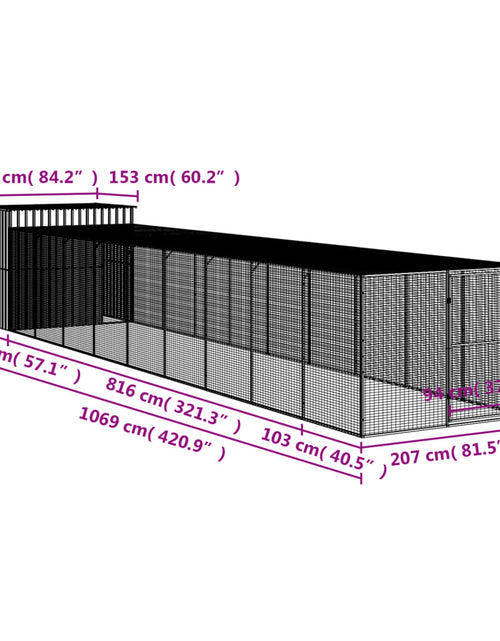 Încărcați imaginea în vizualizatorul Galerie, Cușcă de câine cu țarc antracit 214x1069x181 cm oțel galvanizat
