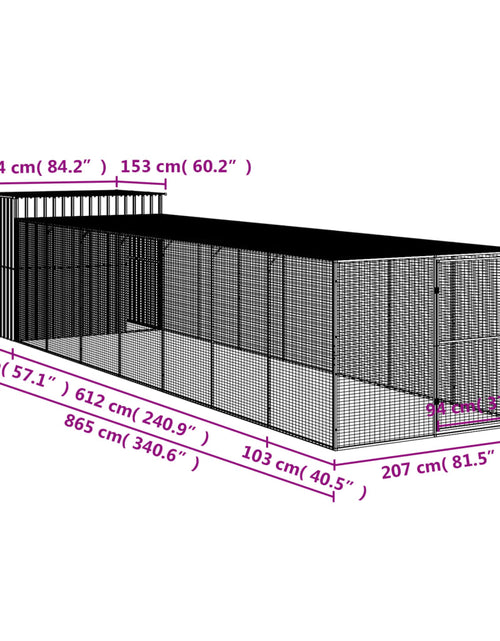 Загрузите изображение в средство просмотра галереи, Cușcă de câine &amp; țarc gri deschis 214x865x181cm oțel galvanizat
