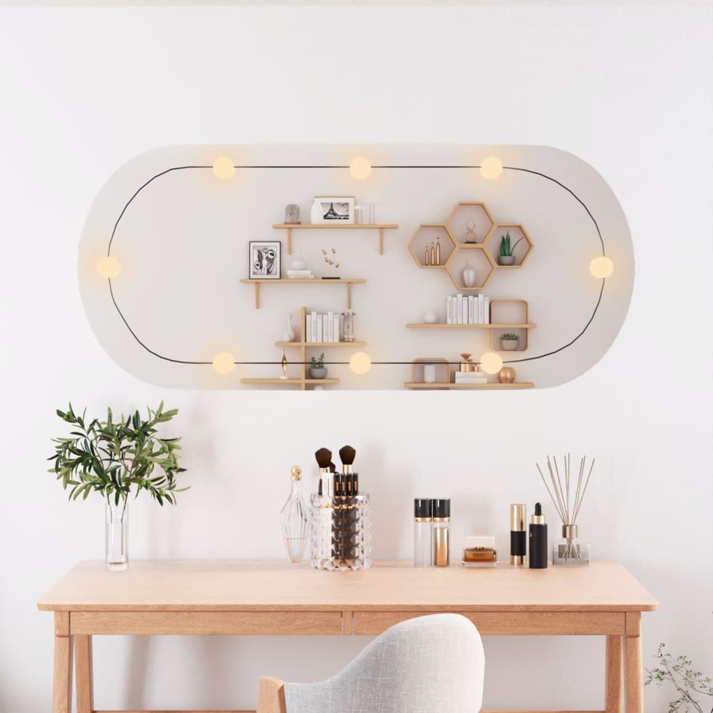 Oglindă de perete cu lumini LED 45x100 cm oval sticlă