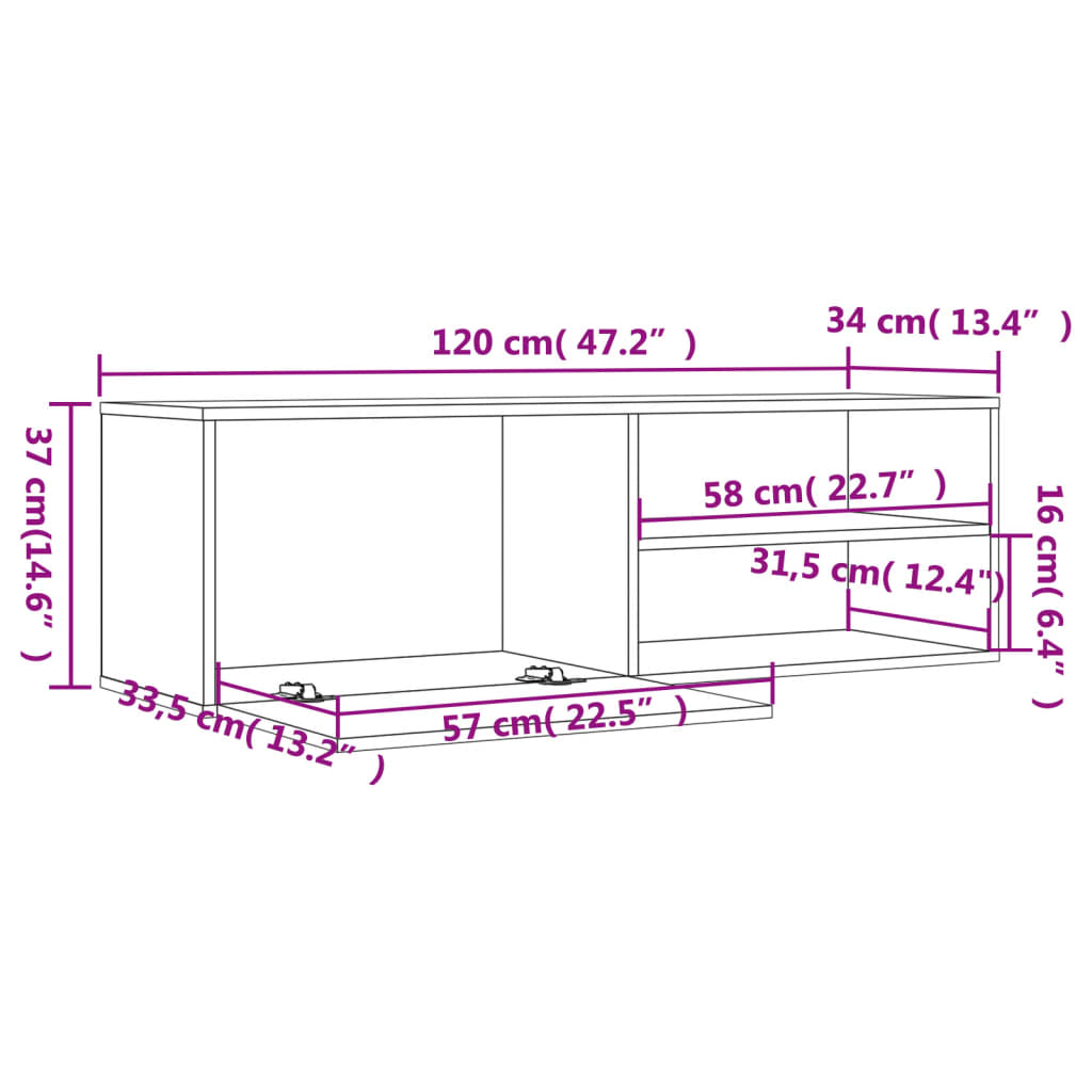 Comodă TV, gri sonoma, 120x34x37 cm, lemn prelucrat - Lando