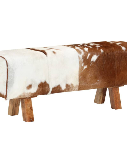 Загрузите изображение в средство просмотра галереи, Bancă, maro și alb, 110x30x45 cm, piele naturală de capră
