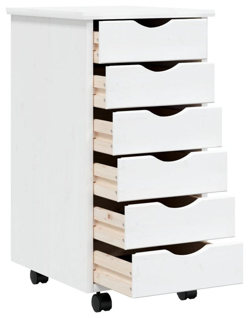 Încărcați imaginea în vizualizatorul Galerie, Dulap rulant cu sertare MOSS, alb, lemn masiv de pin
