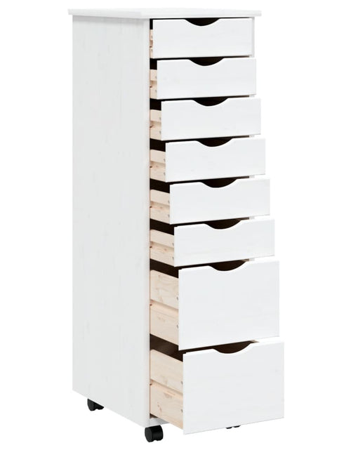 Încărcați imaginea în vizualizatorul Galerie, Dulap rulant cu sertare MOSS, alb, lemn masiv de pin
