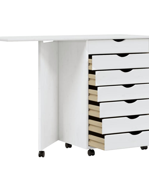Încărcați imaginea în vizualizatorul Galerie, Dulap rulant cu birou MOSS lemn masiv de pin alb

