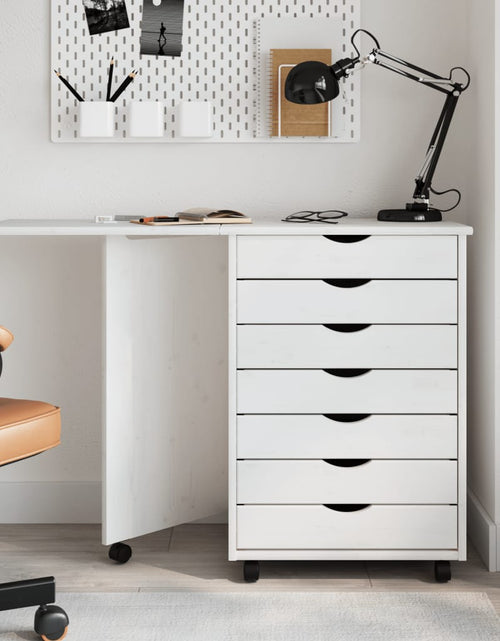 Încărcați imaginea în vizualizatorul Galerie, Dulap rulant cu birou MOSS lemn masiv de pin alb
