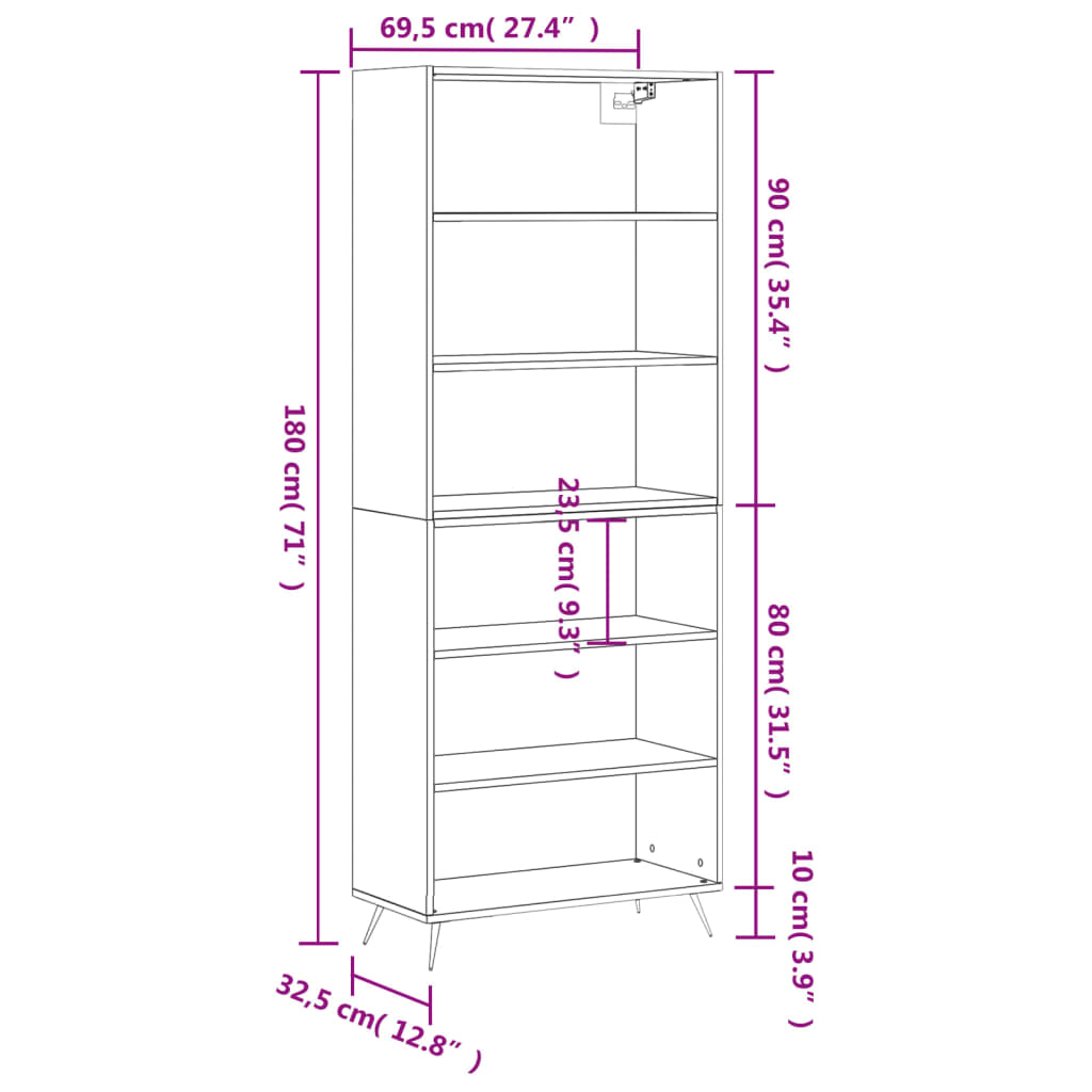 Dulap înalt, gri beton, 69,5x32,5x180 cm, lemn prelucrat