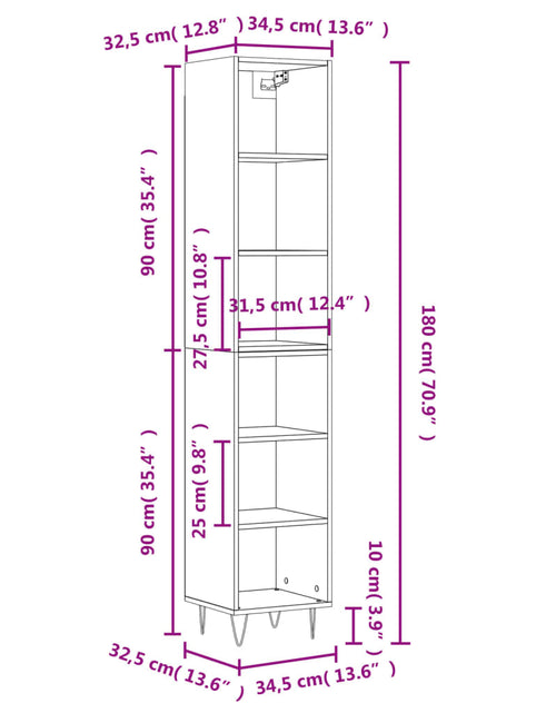 Загрузите изображение в средство просмотра галереи, Dulap înalt, stejar fumuriu, 34,5x32,5x180 cm, lemn prelucrat
