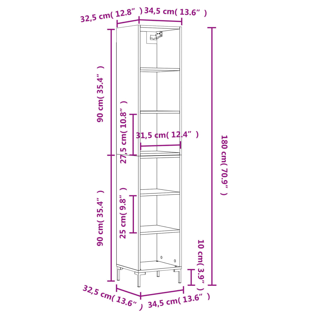 Dulap înalt, stejar sonoma, 34,5x32,5x180 cm, lemn prelucrat