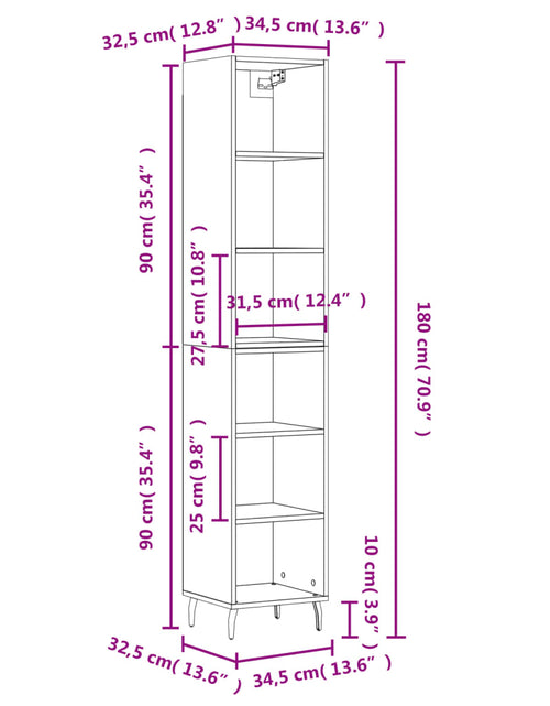 Încărcați imaginea în vizualizatorul Galerie, Dulap înalt, alb extralucios, 34,5x32,5x180 cm, lemn prelucrat
