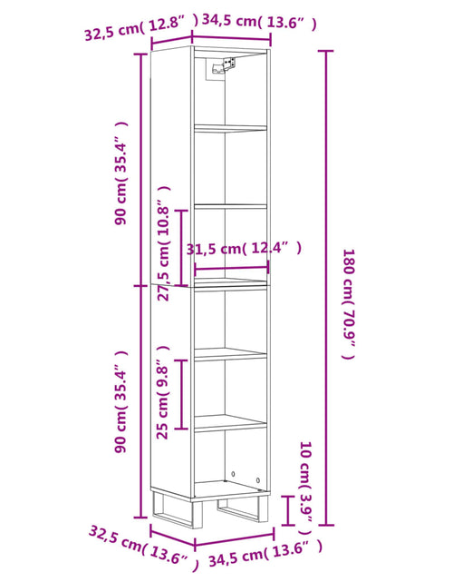 Загрузите изображение в средство просмотра галереи, Dulap înalt, stejar fumuriu, 34,5x32,5x180 cm, lemn prelucrat
