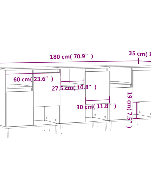Încărcați imaginea în vizualizatorul Galerie, Servantă, 3 buc., stejar maro, lemn prelucrat
